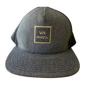 RVCA VA Patch Trucker Hat Smaller Fit Gray Black Mesh Snapback Skate Surf Cap